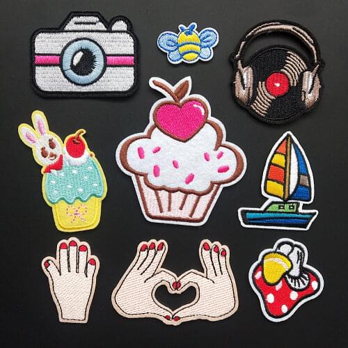 Cake Camera Embroidery Patches Iron On Patch Embroidered Patchs Badge Appliques On Clothing Ice Cream Stickers Bags