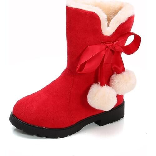Child New Plush Warm 3-13 Years Girl Snow Boots Winter 2020 Shoes For Kids Dress Boots Ankle Fashion Hairball Bow Mid-Tube Boots