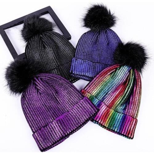New autumn and winter hats European and American colored woolen knit hats Men and women warm gold and silver shiny woolen hats