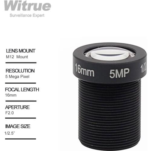 Witrue HD CCTV Camera Lens 5.0Megapixel 16mm M12 Mount F2.0 Fixed Iris Format 1/2.5" for IP Camera Security Cameras