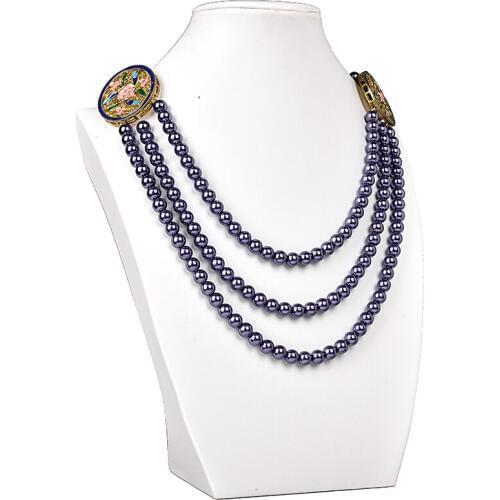 Transparent Purple Imitation Pearls 8mm Handmade Three-layer Chain Necklace findings 28-32inch For Wedding Anniversary H150