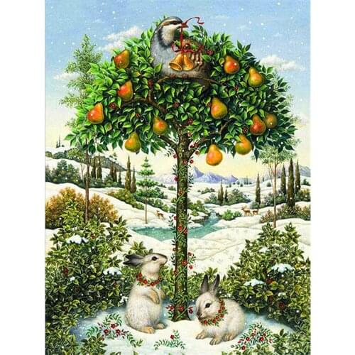 Square/round Diamond Embroidered Rabbit Home Decoration 5d Diamond Painting Scenery Tree Animal Pattern Mosaic Christmas Gift