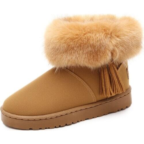 Tassel Warm Women Winter Boots Rome Style Flock Ladies Flat Winter Snow Boots Rubber Slip on Women Flat Winter Snow Boots