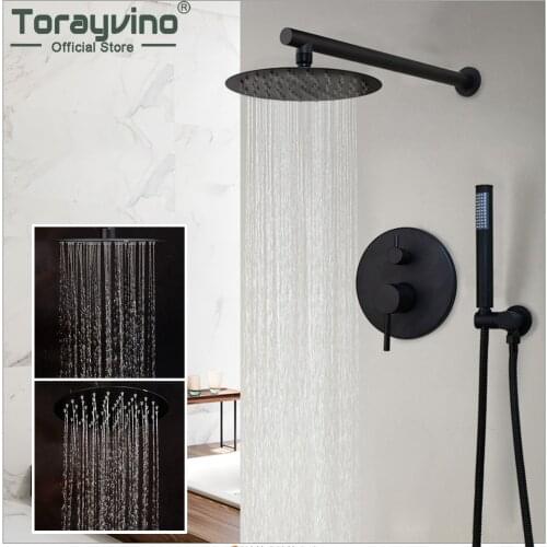 Torayvino Wall Mount Bathroom Rainfall Shower Faucet Set Concealed Matte Black Shower System Bathtub Shower Mixer Tap Combo Kit