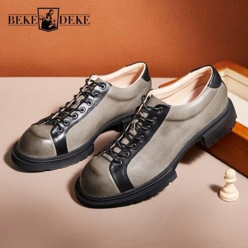 British Style Leather Shoes Mens Genuine Leather Low-Top Lace Up Casual Tooling Male Thick Bottom Height Increasing Fashion Shoe