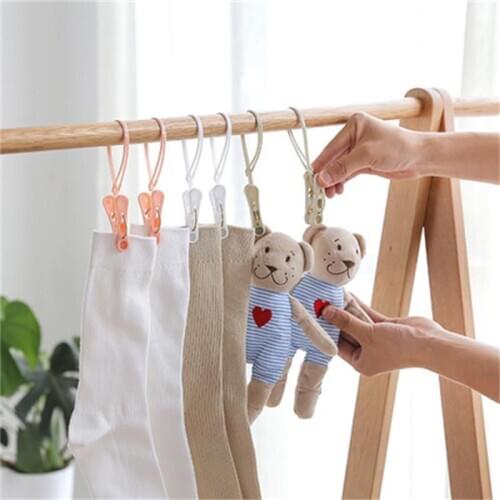 12 Pcs/packs Windproof Belt Rope Clothes Clip Household Plastic Hanger Windbreaker Drying Clothespin Home Small Tools