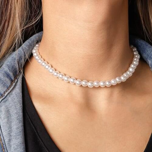 Vintage Pearl Chokers Necklaces for Women Simple Style Chunky Chain Necklace Girl Party Jewelry Gifts