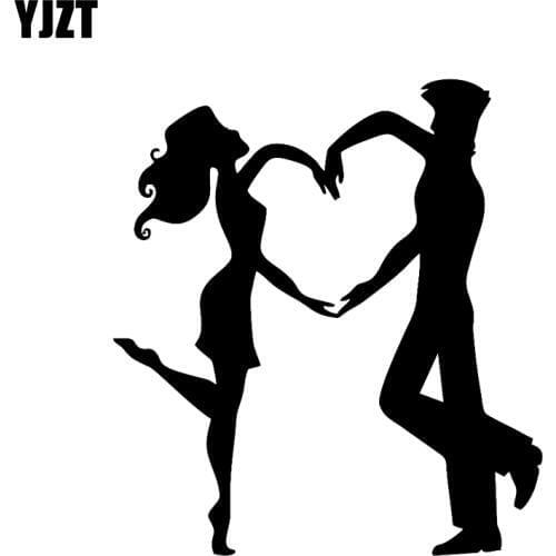 YJZT 12.2CM*13.5CM Love Heart Couple Together Men Women Kiss Car Sticker Decor Vinyl Decal Black/Silver C3-0279