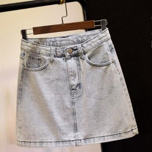 Womens Chic Denim Mini Skirt Summer Vintage Light Blue High Waist Wrap A-Line Skirt Street Style Pocket Zipper Jeans Skirt