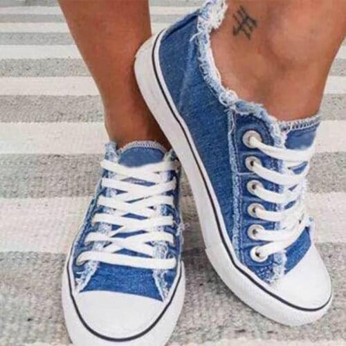 Women Canvas Shoes 2021 Summer Plus Size Denim Canvas Shoes Women Lace Up Casual Shoes Woman Flat Loafers Shoes