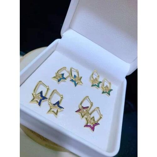 Womens High Quality Classic colorfull stars-shaped jewelry accessories Earrings，gold inlaid with high quality zirco