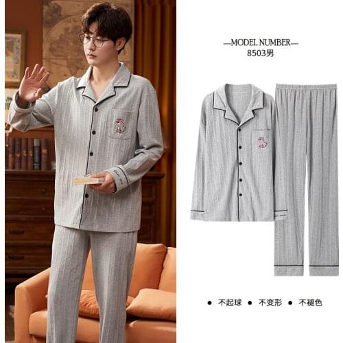 Winter Cotton Pajamas For Men Plus Size Gray Turn-down Collar Homewear Cool Cartoon Tiger Pocket Male Long Sleeve Warm Sleepwear