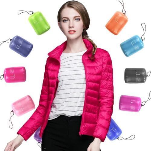 Winter Women Stand Collar 90% White Duck Down Jacket Female Ultra Light Down Jackets Slim Long Sleeve Parkas Candy Color