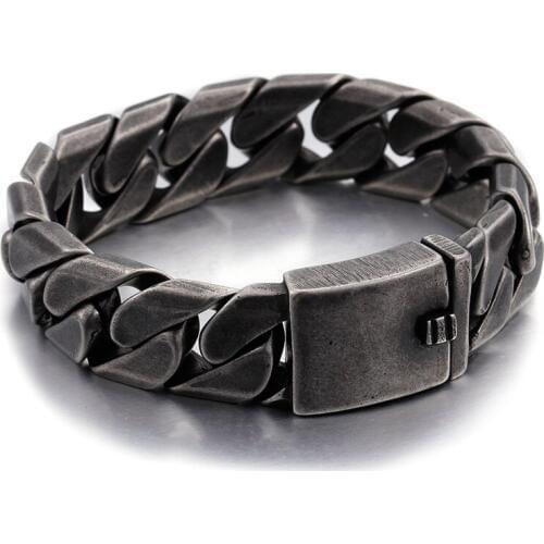 17mm wide 8.66 inch lenght Stainless Steel 112g Vintage black Miami Cuban Chain Bracelet Bangle Mens biker jewelry