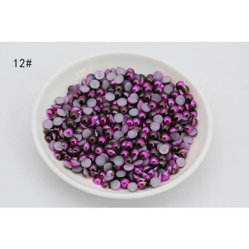 3/4/5/6/8mm Dark Purple Colorful Half Round Imitation Pearls Flatback Scrapbook Beads DIY For Garment/Phone Case/Nail Making 12