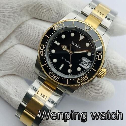 40mm Bliger Mens Classic Luxury Mechanical Watch Sapphire Crystal Ceramic Bezel Luminous 24 Jewels NH35 Movement Automatic Watch