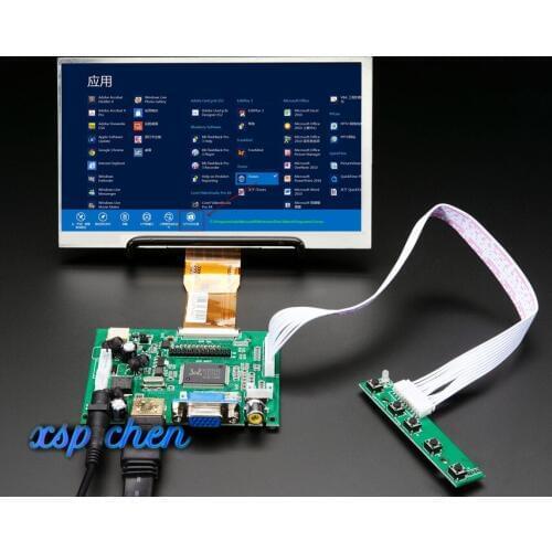 7 inch 1024*600 Screen Display LCD TFT Monitor with Remote Driver Control Board 2AV HDMI VGA for Lattepanda,Raspberry Pi Banana