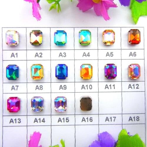 AB colors Silver claw settings 7 Sizes Rectangle shape glass Crystal Sew on rhinestone beads garment accessories trim