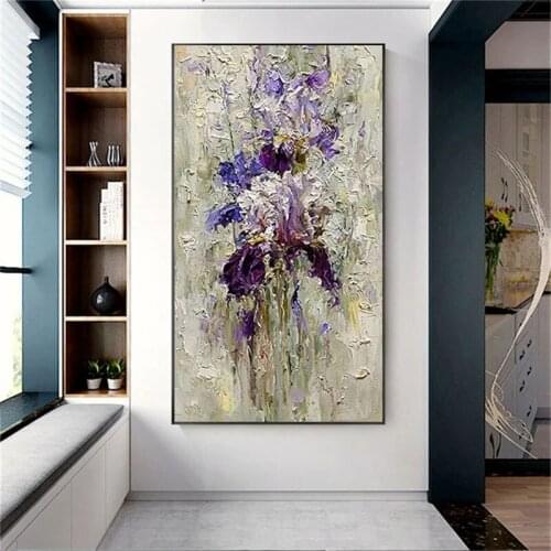Handmade Abstract Oil Painting Wall Art Modern Minimalist Flowers Picture Large Size Canvas Home Decor For Living No Frame