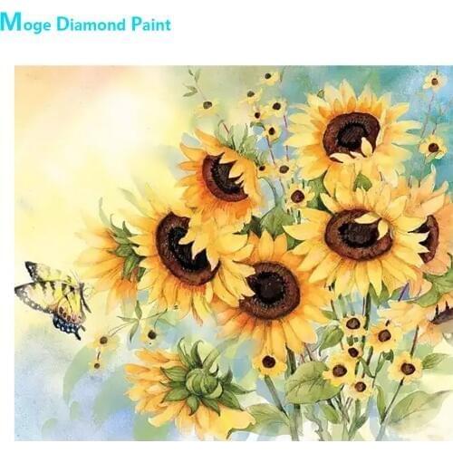 Watercolors Sunflowers Butterfly Diamond Painting Round Full Drill Floral Nouveaute DIY Mosaic Embroidery 5D Cross Stitch Gifts