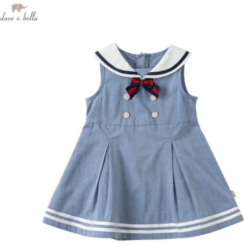 DBH16396 dave bella summer baby girls cute bow striped dress children fashion party dress kids infant lolita clothes