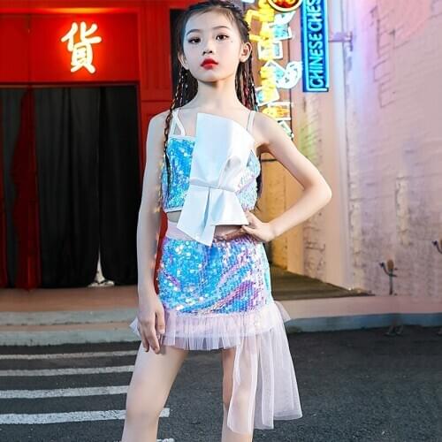 Children Hip Hop Costumes Jazz Cheerleader Performance Clothes Girls Colorful Sequins Street Dancing Outfit Stage Wear DNV13424