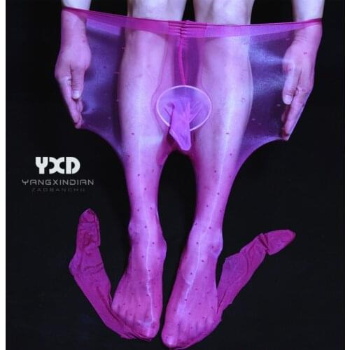 2 Pcs/New Seamless 360-Degree Transparent Sexy Men Stockings Ultra-thin 1D U Convex Pouch Oil Shiny Open Crotch Pantyhose Male