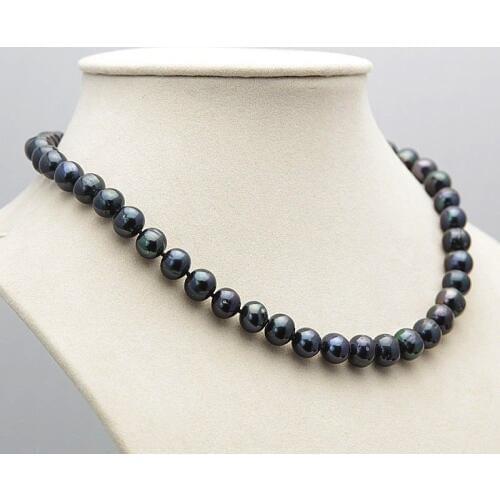 Nice Freshwater pearl 8-9mm Black Tahitian Natural Pearl Necklace 18"