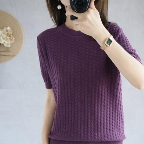 Summer Womens Sweaters Female Pullover Chic Casual O-Neck Short Sleeve 100% Cotton Knitted Tops Thin Clothes Tees Shirt Jumpers