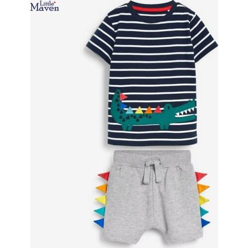 Summer New Kids Fashion Clothes Suits 2021 Baby Boys Striped Dinosaur Tshrits Shorts 2pcs Sets Casual Handsome Set for Boy 2-8 Y