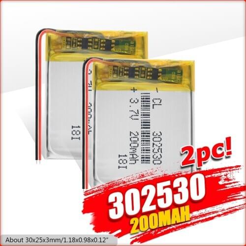 302530 Li-ion Battery 3.7V 200mAh Lithium Polymer Rechargeable Batteries For MP3 MP4 MP5 GPS PDA Speaker Watch Traffic Recorder