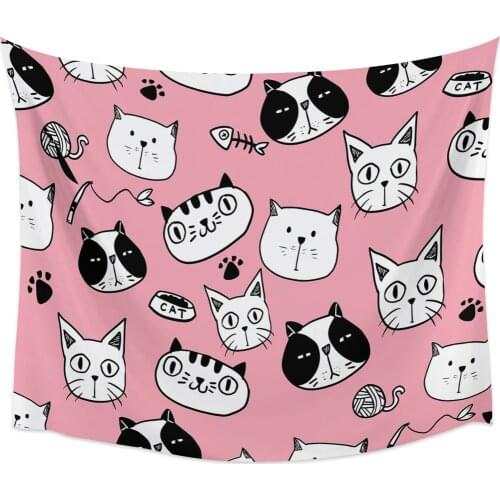 Cute Cartoon Hand Drawn Cat Wall Tapestry Home Wall Decor Tapestry Bedroom Tapestry Wall Hanging Picnic Mat Yoga Mat