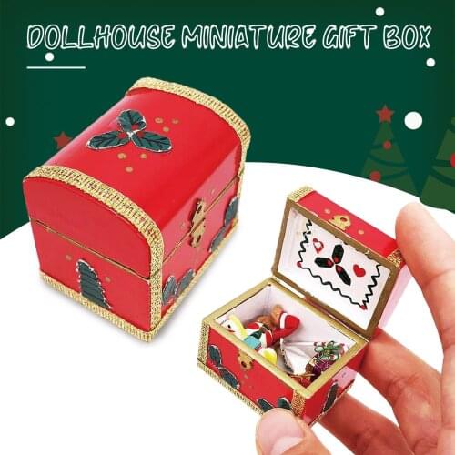 1:12 Mini Dollhouse Miniature Gift Box Miniature Wooden Christmas Gift Box Kids Pretend Toy for Doll House Decoration Accessory