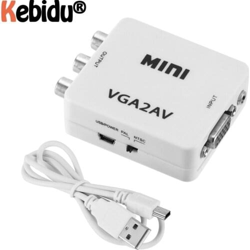 Mini VGA To AV RCA Converter+3.5mm Audio VGA2AV/CVBS Adapter White For PC To TV HD Computer To TV 1080P VGA To AV Converter