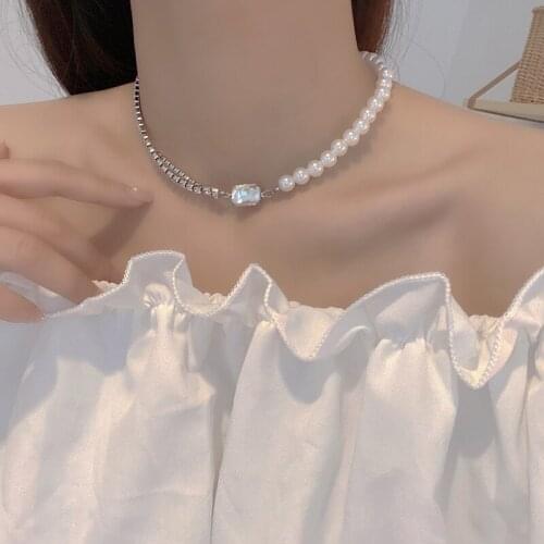 Vogue Hiphop Double Layers Statement Necklace Pearls Hyperbole Temperament Chain Necklace