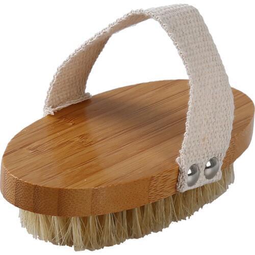 Dry Natural Bristle Bath Brush Exfoliating Body Massage Dry Brush Bathing SPA Health Bath Brush Oval Shape Bath Brush