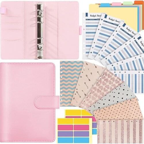 A6 PU Leather Notebook Binder,Budget Planner Organizer with 12 Waterproof Cash Envelopes,6 Expense Budget Sheets