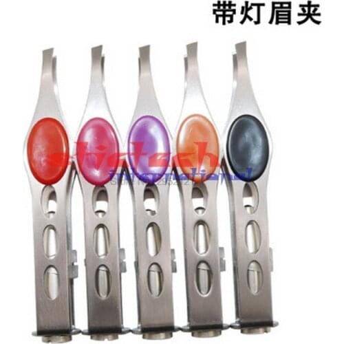By dhl or ems 500 pcs LED Light Stainless Steel Eyebrow Tweezer Eyelashes Eyebrow Hair Removal Tweezer Makup Tool
