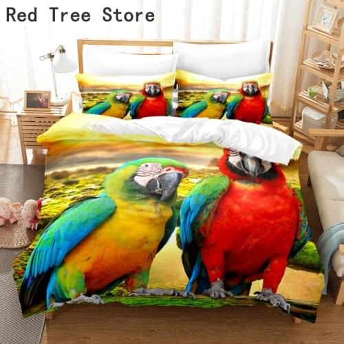 Full King Queen Size Two Parrots 3D Bedding Set Bedspread Duvet Cover with Pillowcase High Quality Polyester Fabric Home Decor