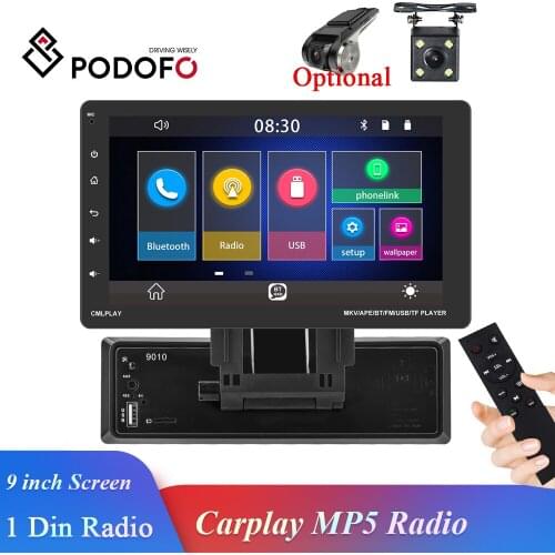 Podofo 9 Inch Bluetooth Stereo Carplay MP5 Multimedia player1 Din Autoradio For Volkswagen KIA Nissan Hyundai Kia Toyota