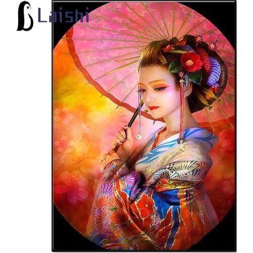 Full circle square diamond painting Japanese Geisha, handmade diamond embroidery cross stitch mosaic art kit home decoration