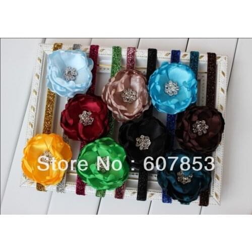 Girl/ bride Burned edges flower on glitter headband Satin Fabric Hair flower headband,rhinestone flower headband