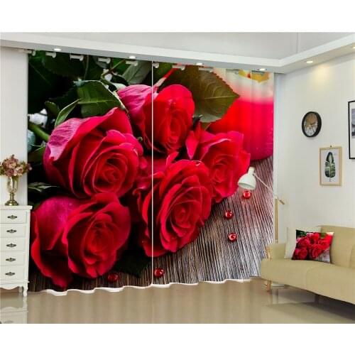 Customized Red Rose Wedding Luxury 3D Blackout Curtains for Living Room Bed Room Hotel Window Curtains Drapes Cortinas para sala