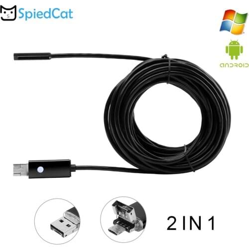 SPIED CAT Mini 5.5mm Lens 2in1 1/2/5/10M Soft Cable Endoscope Snake Car inspection Pipe micro USB Android Phone PC Window Camera