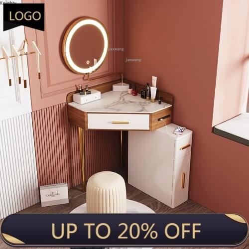 Nordic Corner Dressing Table Luxury Triangle Home Dressers Bedroom Furniture Dressing Table with Mirror Function Storage Cabinet