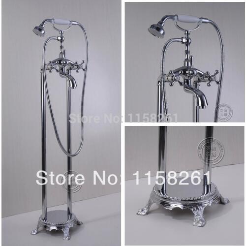 Bathtub Faucets Brass Chrome Floor Stand Bathroom Faucet Rain Handheld Shower Luxury Telephone Type Bath Mixer Tap Set