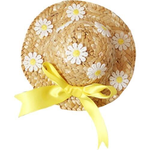 1PC Pets Straw Hat Handcrafted Adjustable Floral Summer Spring Cats Dogs Pets Cap Daily Decor Sunhat