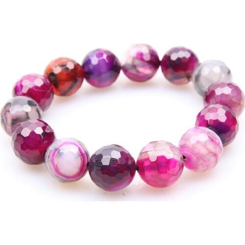 14mm Faceted Natural Stone Rose Red Bead Onyx Agates Stretch Bracelets for Femme Lady Mala Beaded Reiki Meditation Jewelry