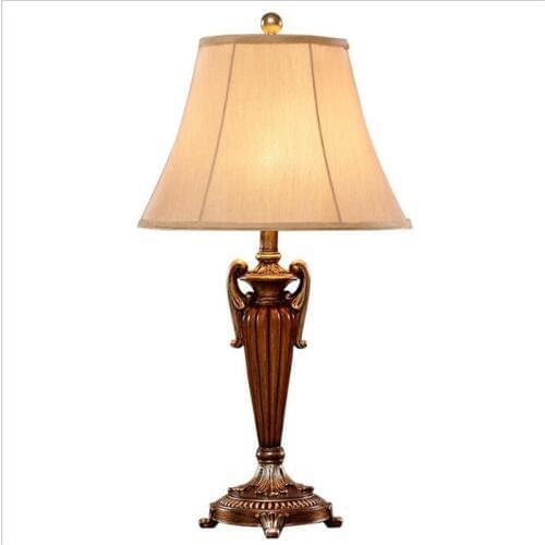 Vintage Rural Carved Resin Fabric Led E27 Table Lamp for Foyer Bedroom Hotel America Country Retro Desk Light 72cm 1805