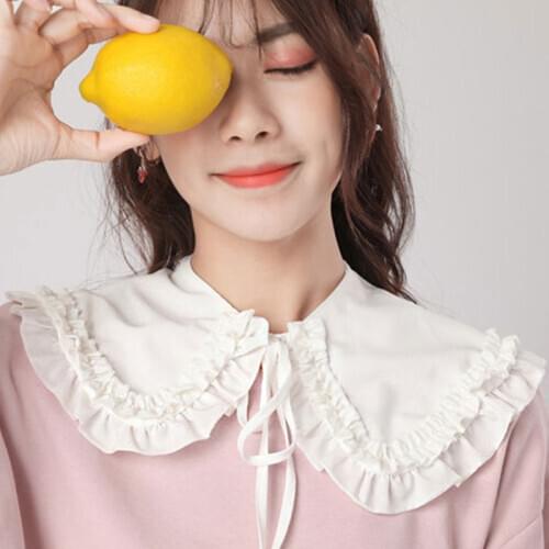 Fashion Girls Collars Fake Collar Solid White Black Neckline Neckband Lolita Doll Double Layer Ruffles Fake Collar Shoulder Wrap